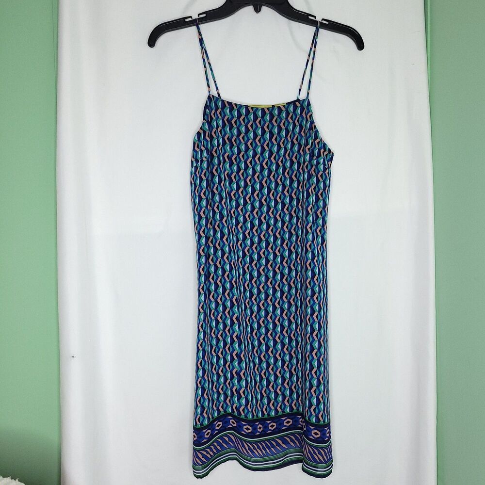 Maeve Women's XS Multicolor Geometric Silk Square Neck Slip Dress